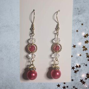 Red and White Christmas Ball Long Dangle Earrings